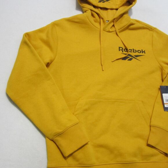 Reebok Hoodie Adult Size M Golden Yellow Black Logo Long Sleeve Cotton Blend - Picture 7 of 12